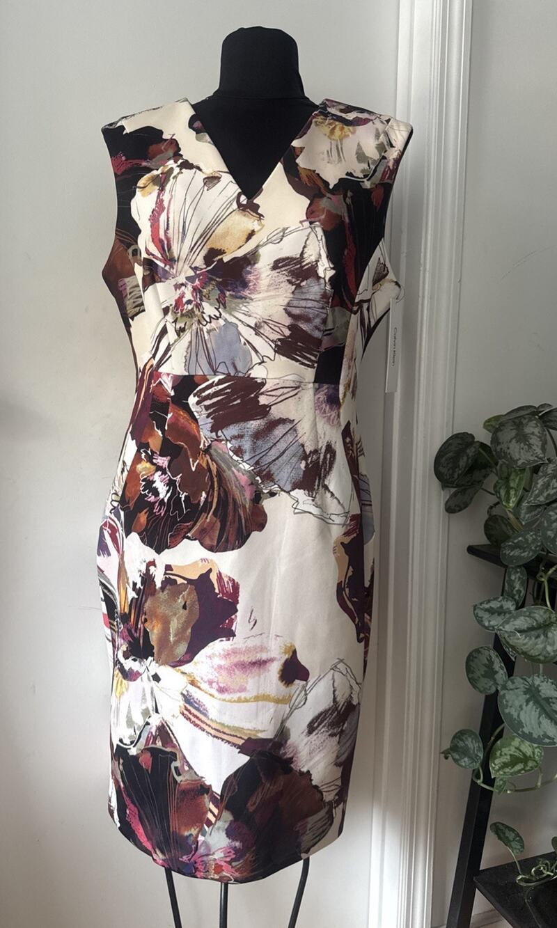 Calvin Klein Floral Zip Sleeveless Pencil Sheath Dress Zip Sz 12 MSRP $134